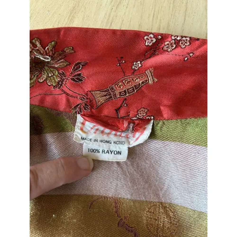 Vintage Kimono Robe Red Patchwork Reversible Asian Gold Hong Kong Retro Pockets